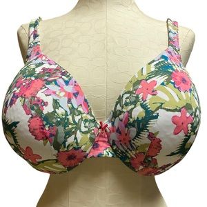Cacique Lightly Lined Full Coverage Bra Underwire Floral Tropical Print Sz 46D